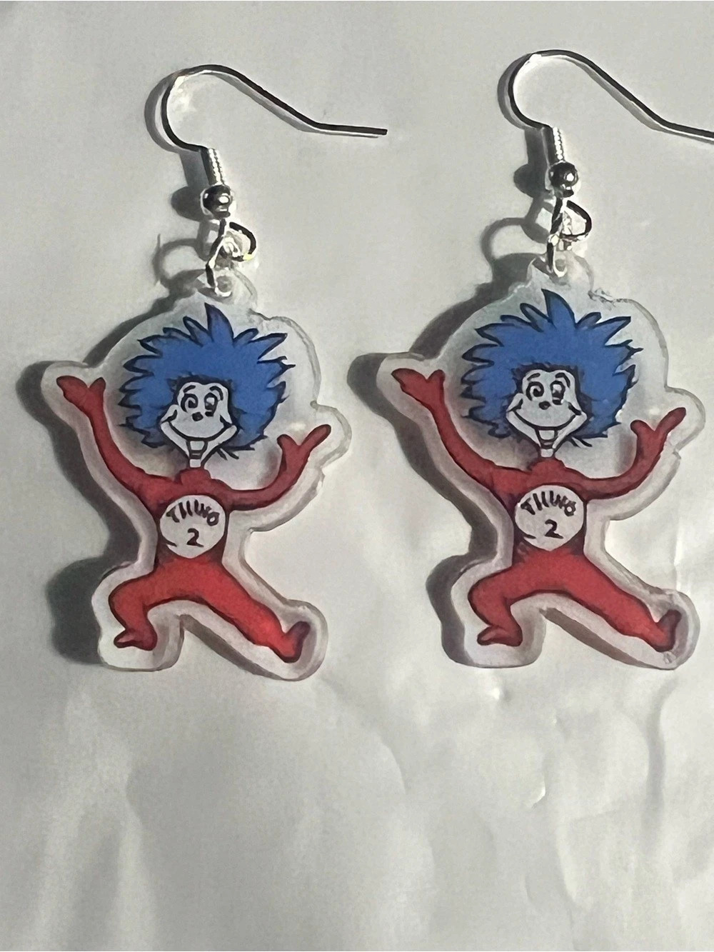 Dr. Seuss Thing 1 and Thing 2 Acrylic Dangle Earrings Red & Blue E235